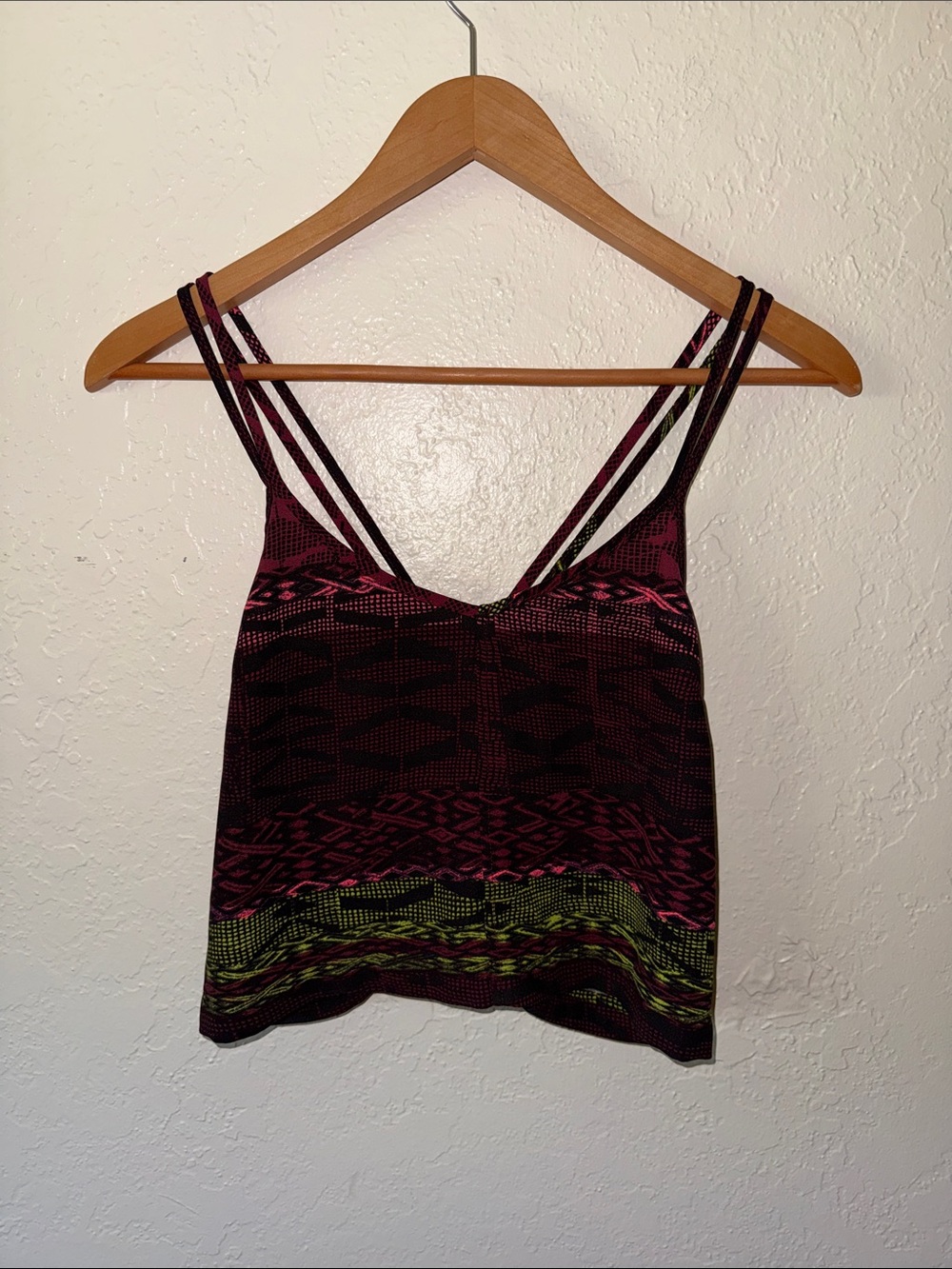 silence + noise Burgundy & Lime Patterned Strappy Crop Tank